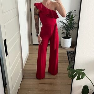 One shoulder ruffle jumpsuit